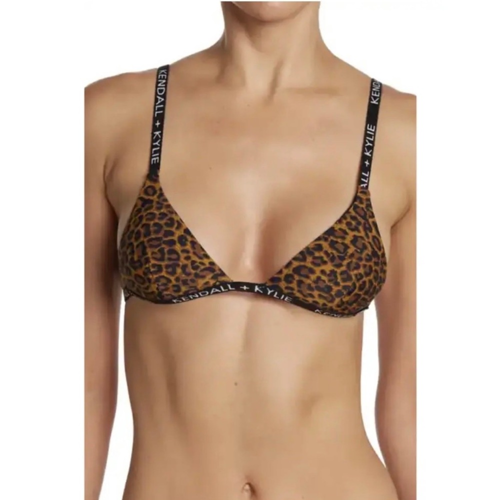 New Kendall Kylie Leopard Print Triangle Bikini Swim Top Size Large
